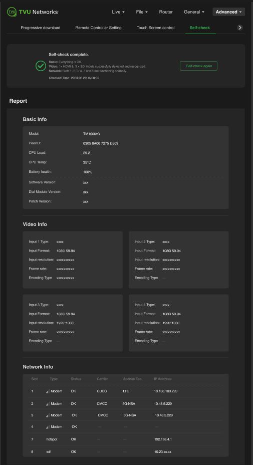 Self check results RPS One