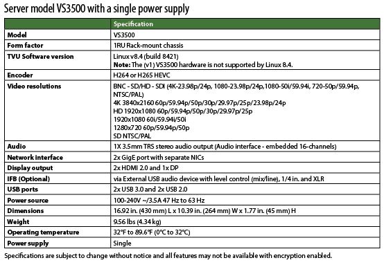 Server model VS3500 with a single power supply v8.4