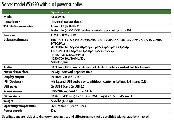Server model VS3550 with dual power supplies v8.4