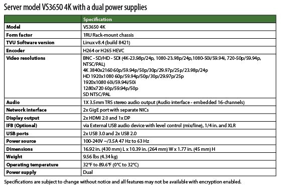 Server model VS3650 4K with a dual power supplies v8.4 prod spec