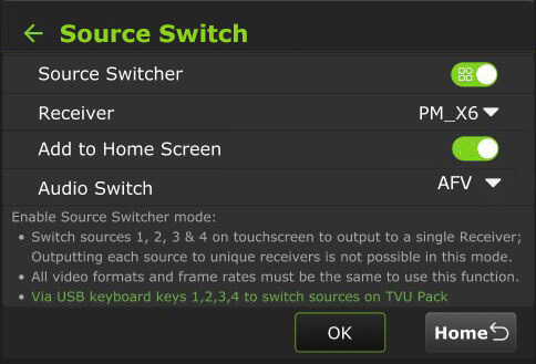 Source Switch screen