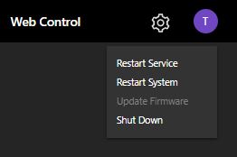 System settings drop-down menu