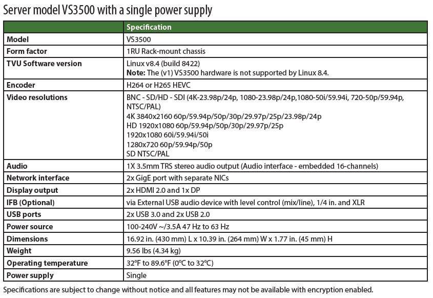 VS3500 product spec