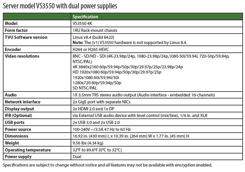 VS3550 product spec