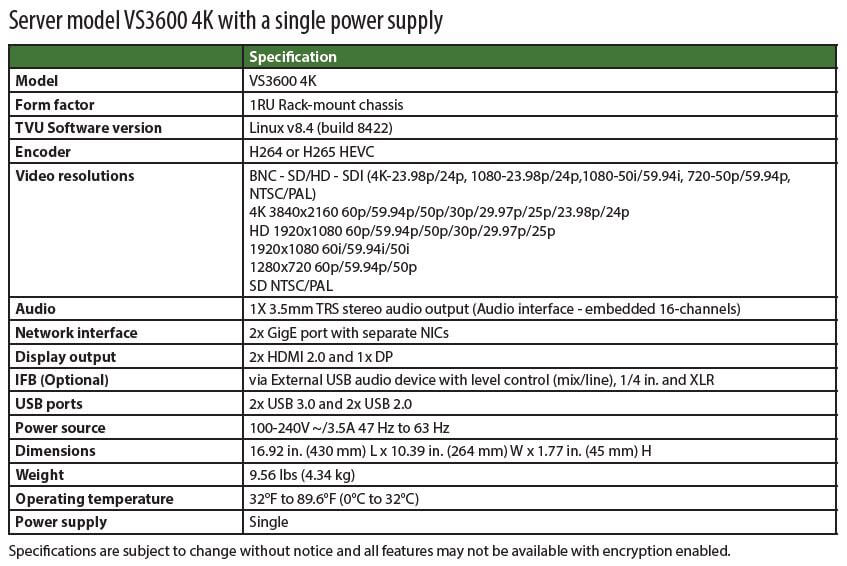 VS3600 4K product spec