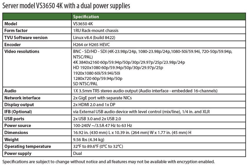 VS3650 4K product spec