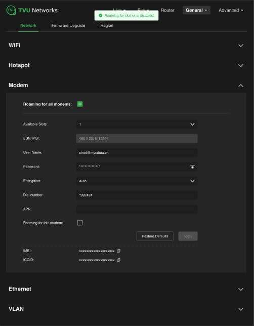 modem disabled default panel