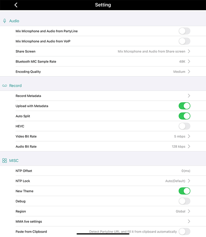 Advanced setting screen_Audio_Record_Misc