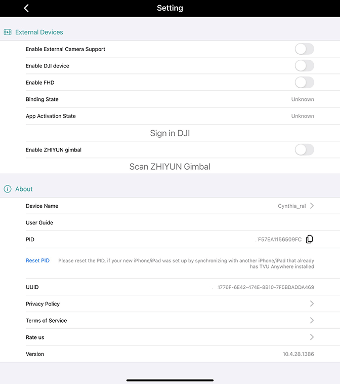 Advanced setting screen_External Devices_About