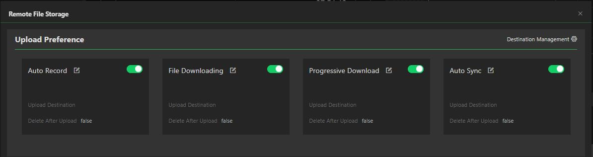 Remote File Storage - Upload Preferences panel