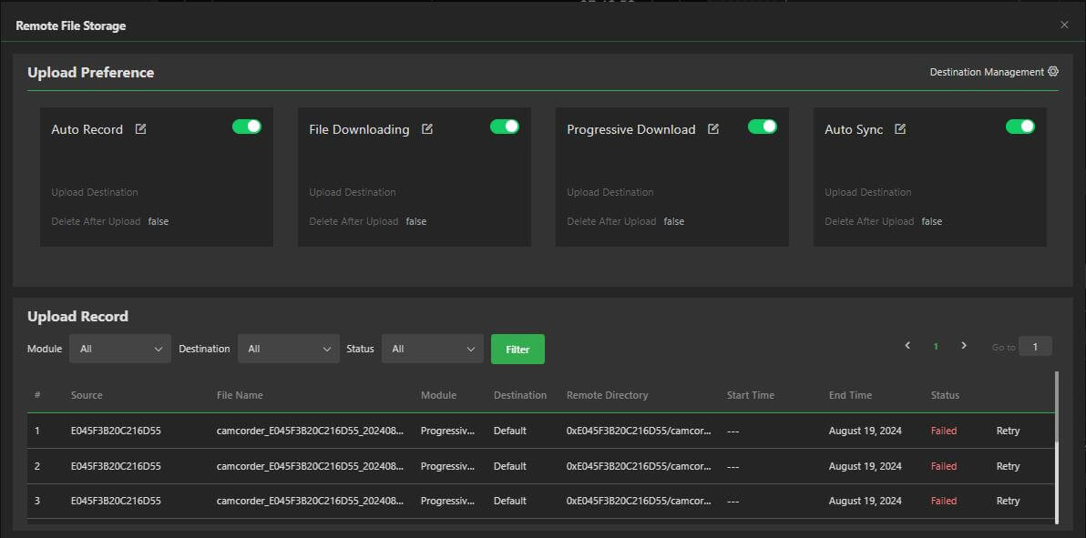 Remote File Storage window
