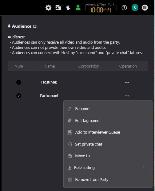 Audience window settings - Participant
