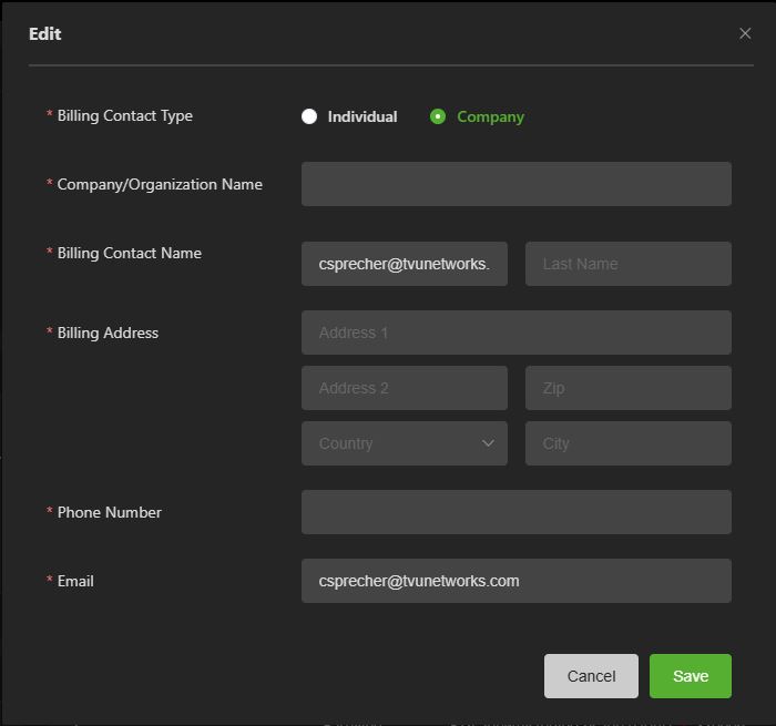 Billing group information window
