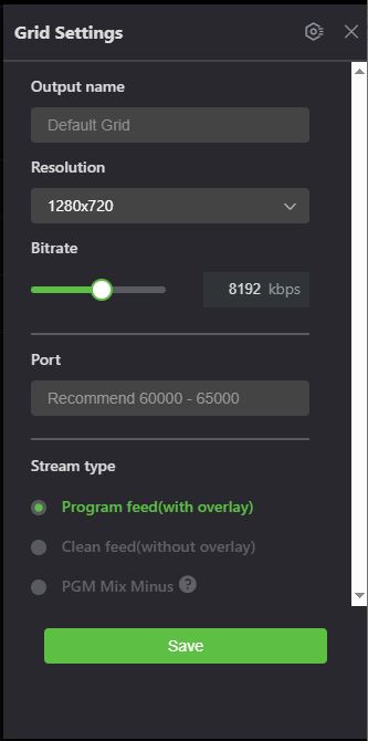 Grid settings panel