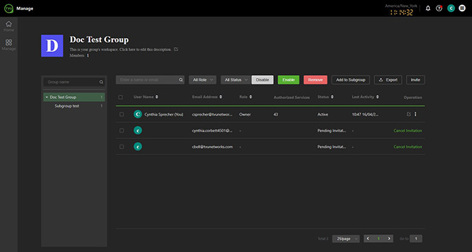 Groups page