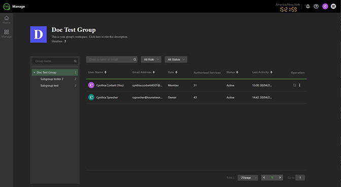 Groups workspace page