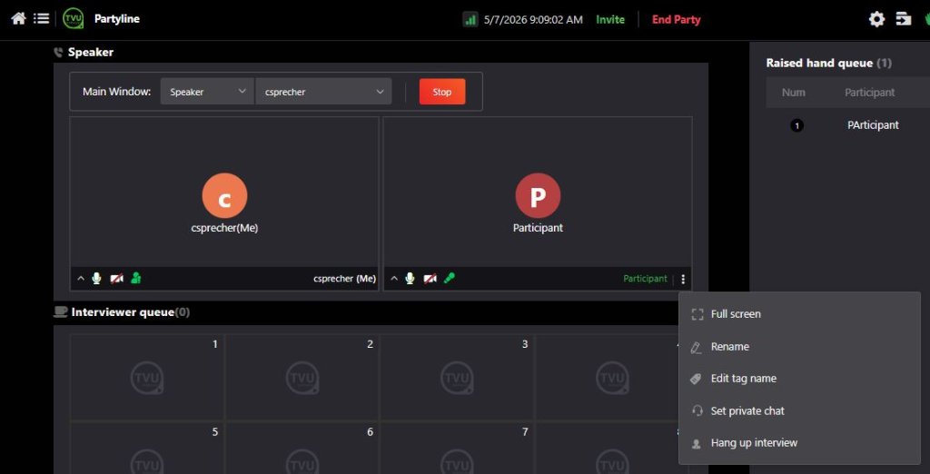 Interviewer settings menu
