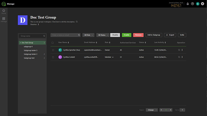 Manage page - Group list