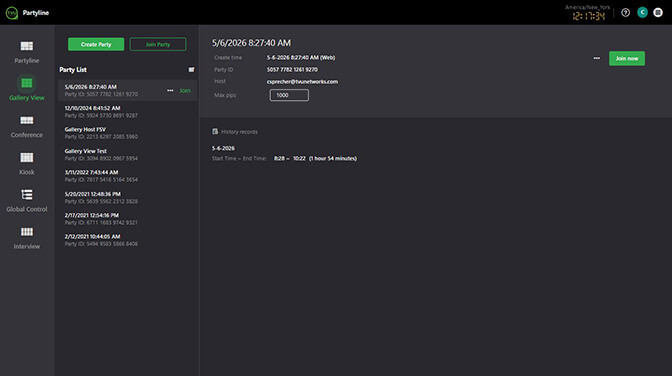 Partyline Workbench interface - Gallery tab