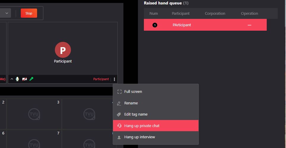 Hang up Private chat with host