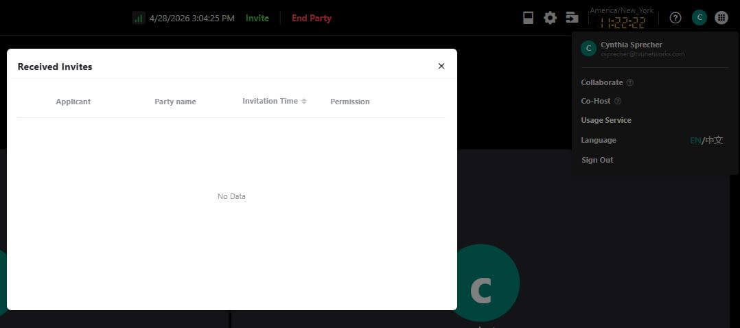Received Invites window