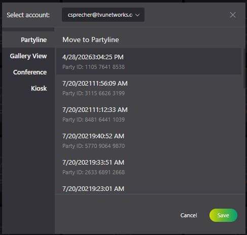 Selecting party and mode