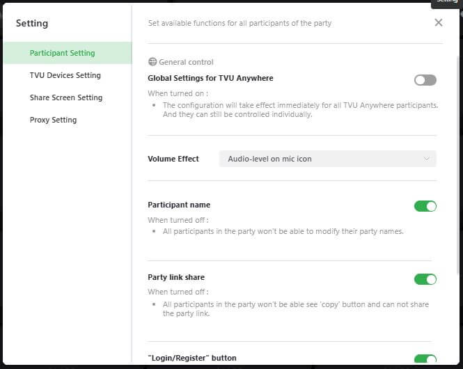Setting window - Gallery view