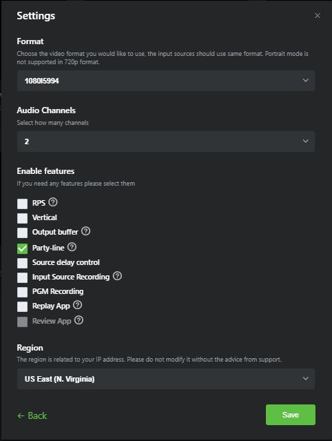 Setting window - Workbench Producer
