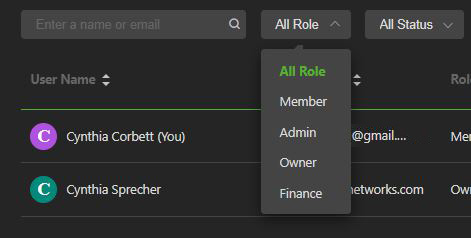 TVU Home - Role menu