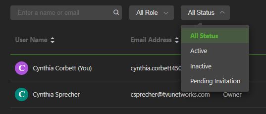 TVU Home - Status menu