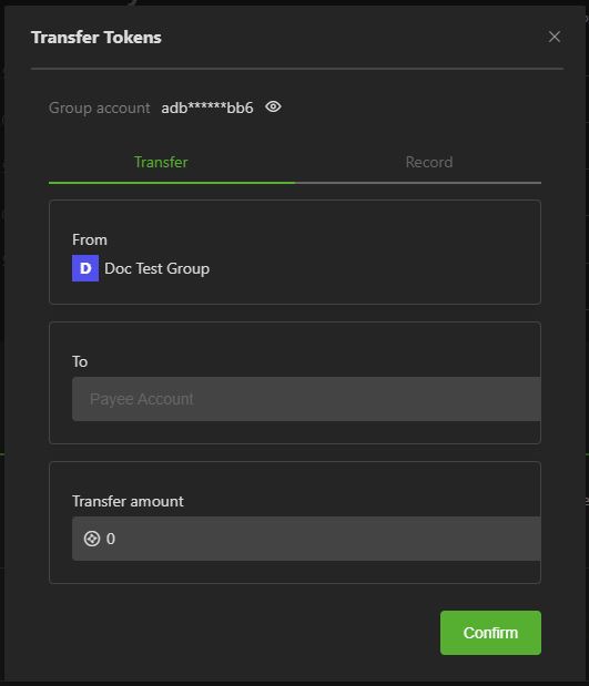 Transfer Tokens window
