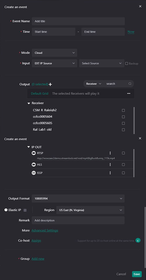 create event window