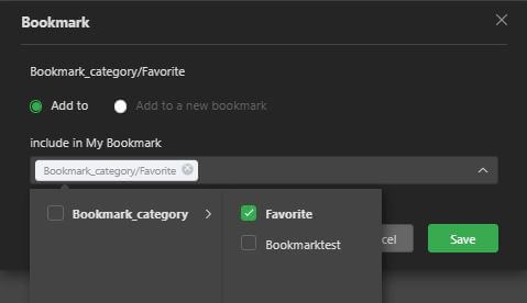 Add to Bookmark window