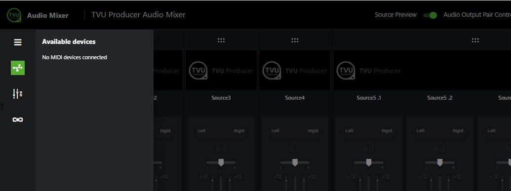 Advanced Audio Mixer MIDI device menu
