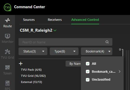 Advanced Control bookmark menu