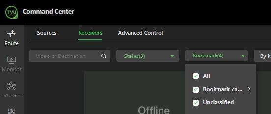 Bookmark menu receivers page
