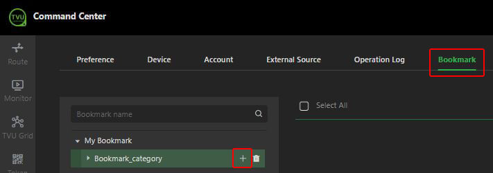 Command Center Settings - Bookmark tab