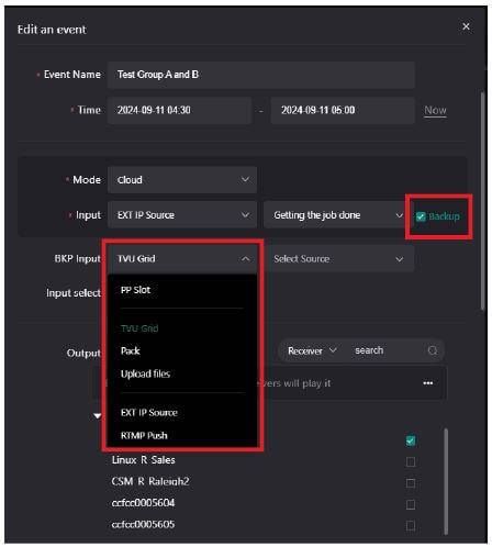 Enable and select your Backup input source