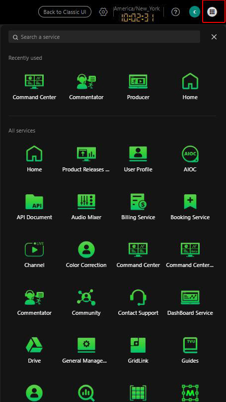 Services navigation menu
