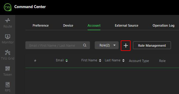 Setting page -  Account tab Plus icon