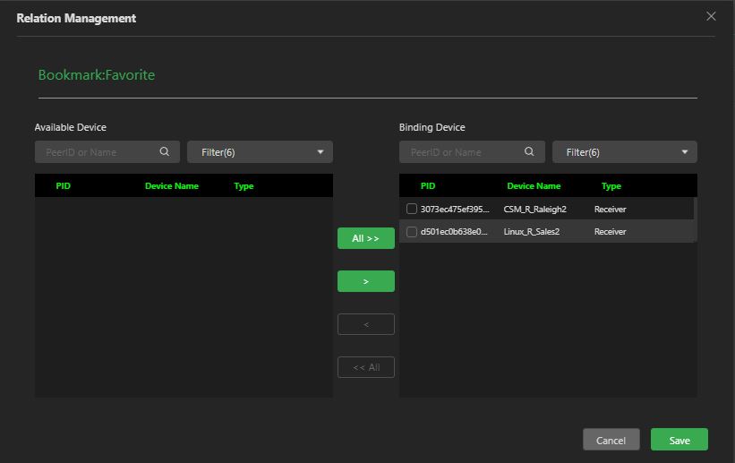 Setting page -  Bookmark tab - Add device