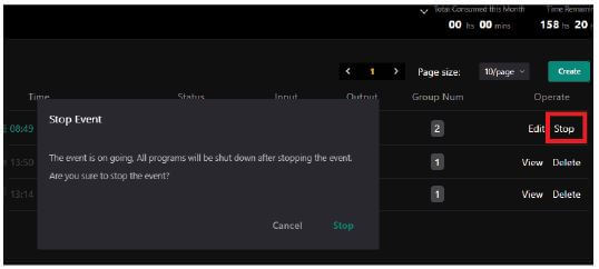 Stopping an event