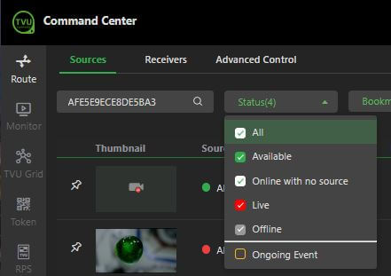 route tab status menu