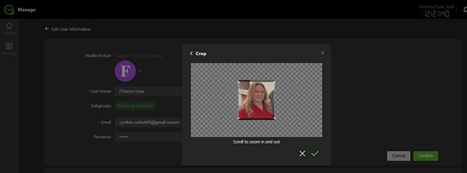 Edit User Information window - Save Profile Picture finance