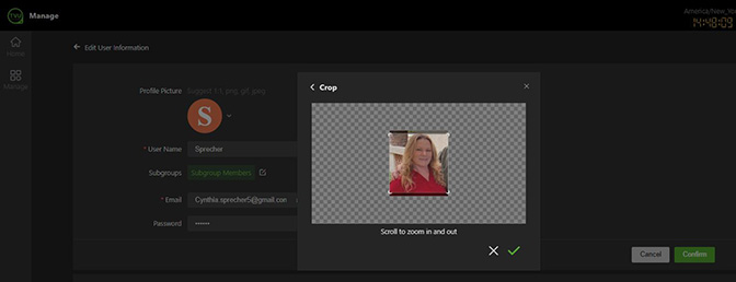 Edit User Information window - Save Profile Picture member