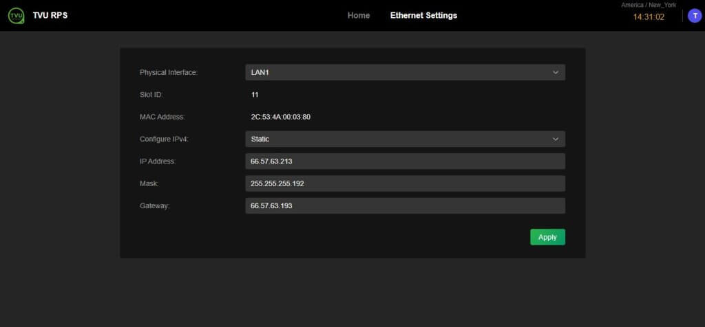 Ethernet Settings Static