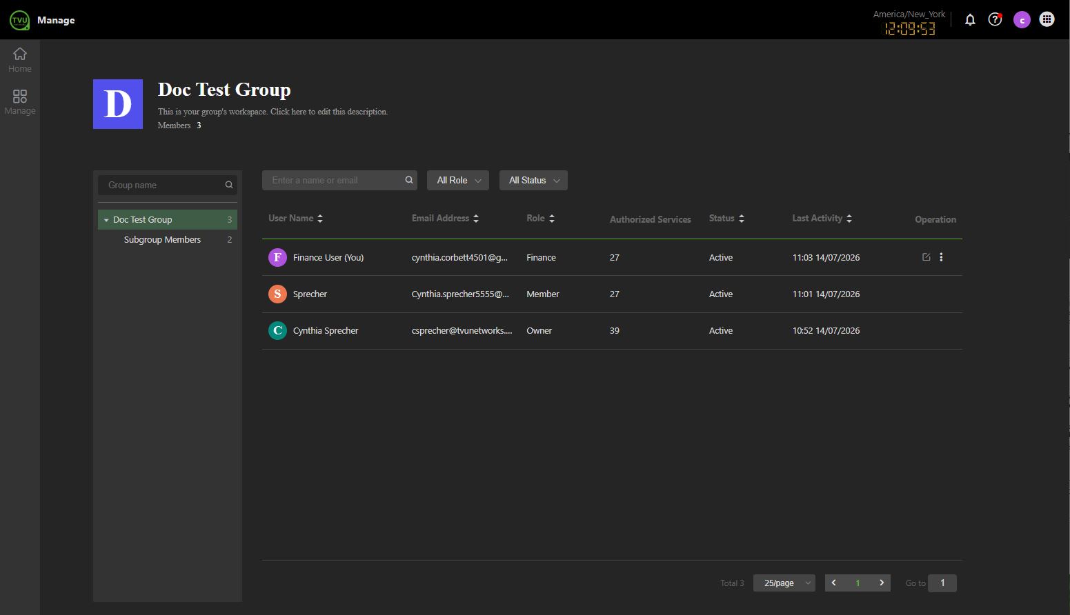 Group Management page - Finance