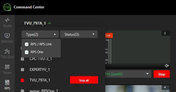 Receiver type menu selections