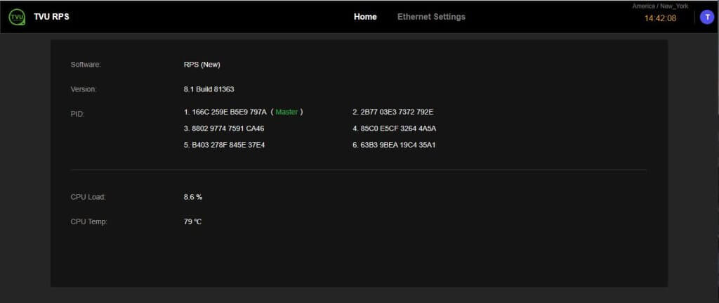 TVU RPS Home page network settings