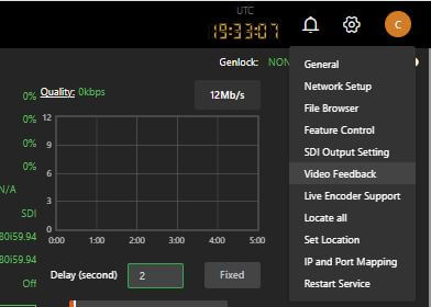 TVU Receiver page settings Video Feedback selection